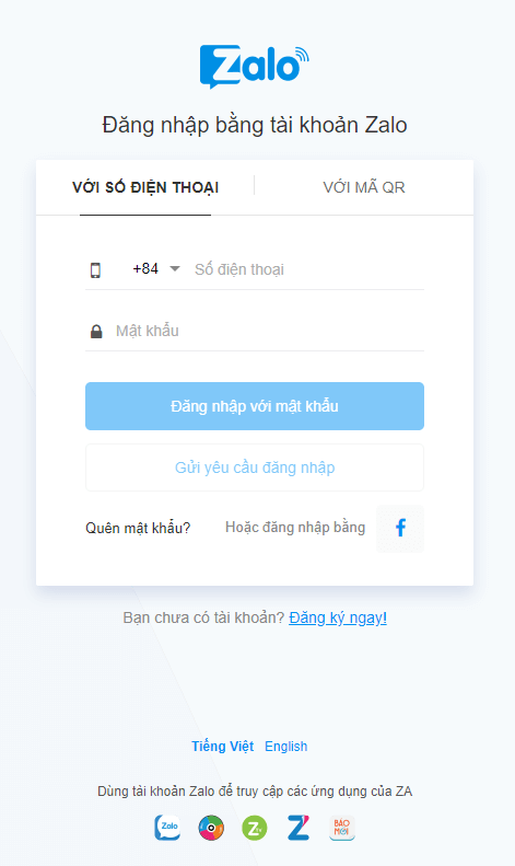 Đăng nhập để tạo tài khoản quảng cáo Zalo